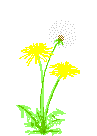 an animated dandelion gently sways in the breeze. a seed floats by overhead
