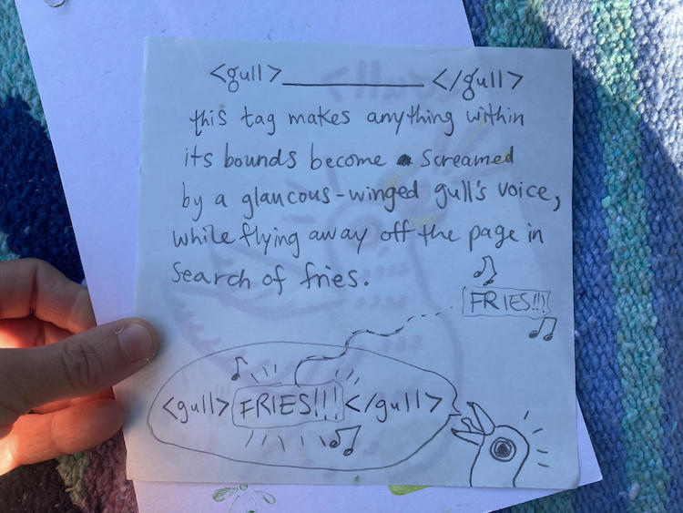 a sheet of origami paper with text describing the gull element