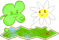 an animated clover and a daisy look at a map. they seem happy and excited